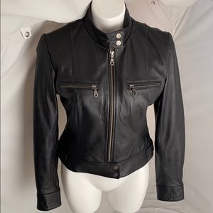 Whet Blue black fitted leather moto jacket M